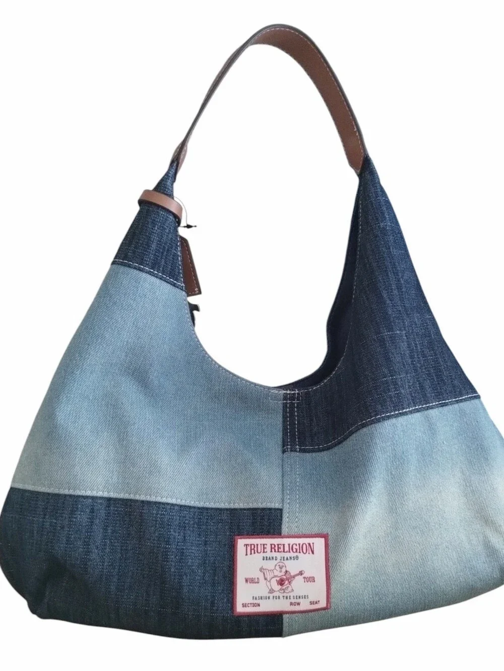 True Religion Monogram Denim Patchwork Hobo Bag in Blue